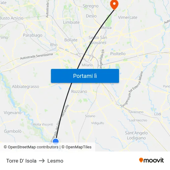 Torre D' Isola to Lesmo map