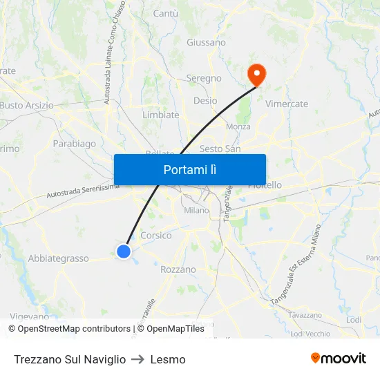 Trezzano Sul Naviglio to Lesmo map