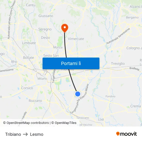 Tribiano to Lesmo map