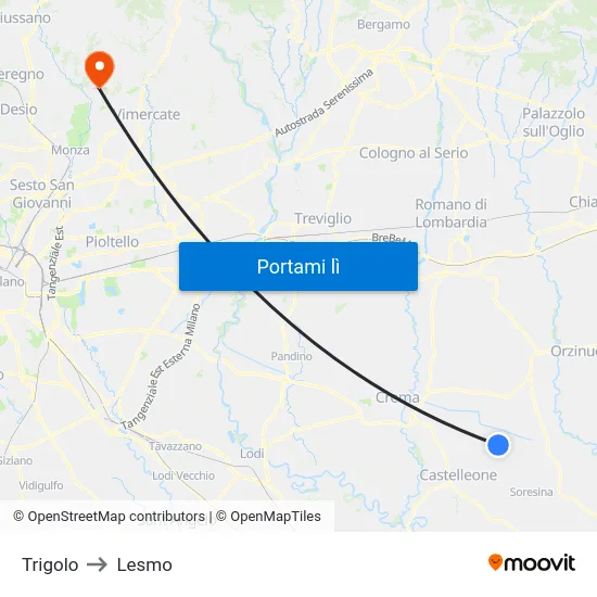 Trigolo to Lesmo map