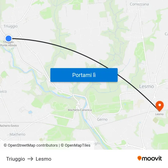 Triuggio to Lesmo map