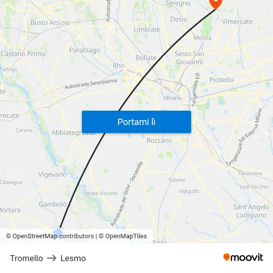 Tromello to Lesmo map