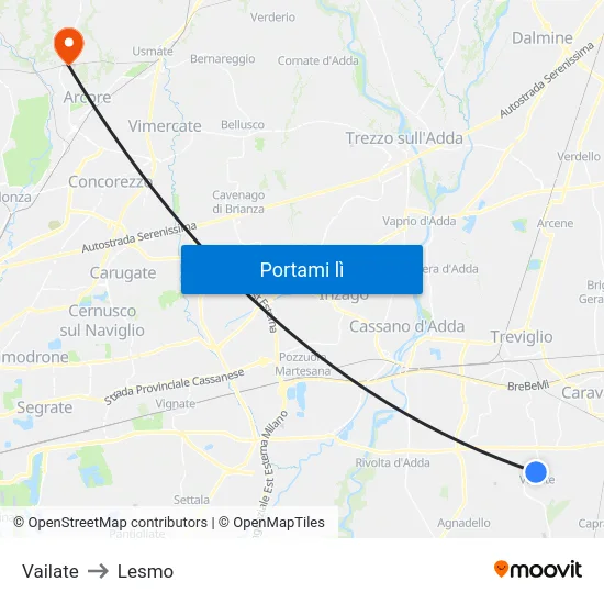 Vailate to Lesmo map