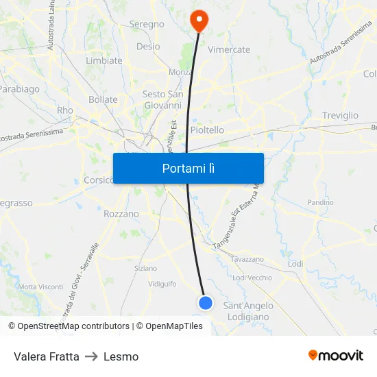Valera Fratta to Lesmo map