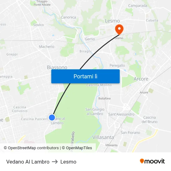 Vedano Al Lambro to Lesmo map