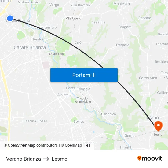 Verano Brianza to Lesmo map