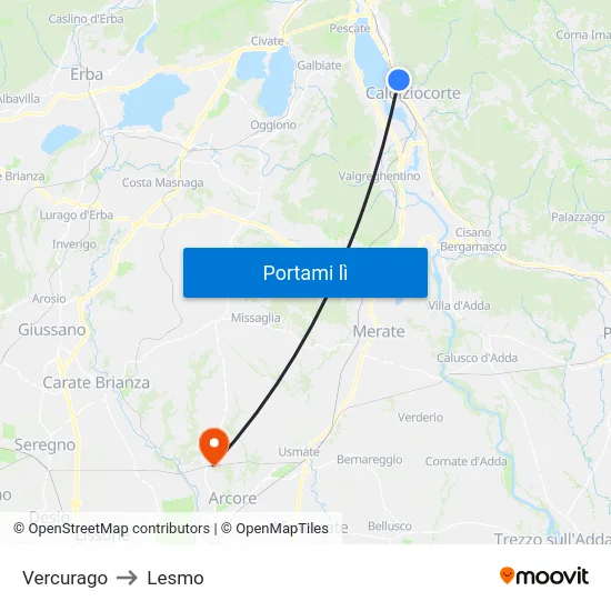 Vercurago to Lesmo map