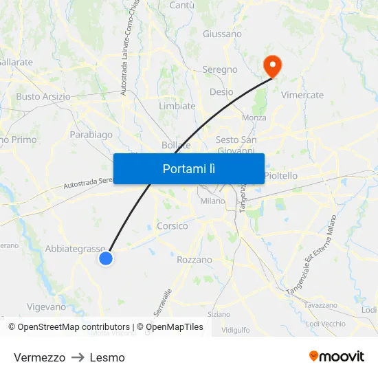 Vermezzo to Lesmo map