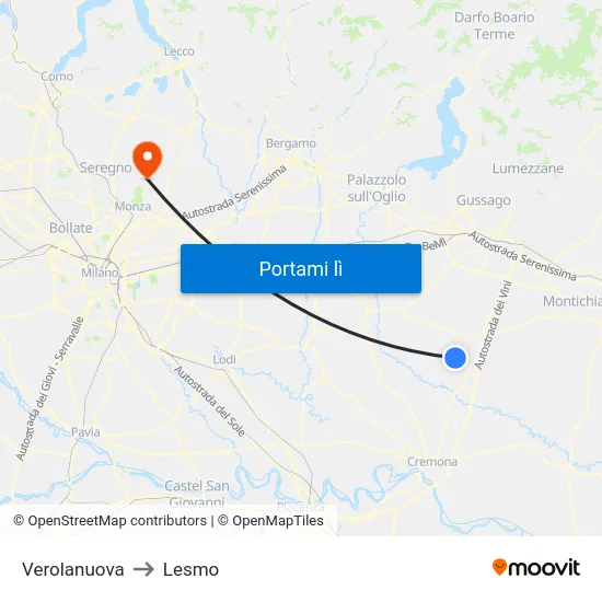 Verolanuova to Lesmo map