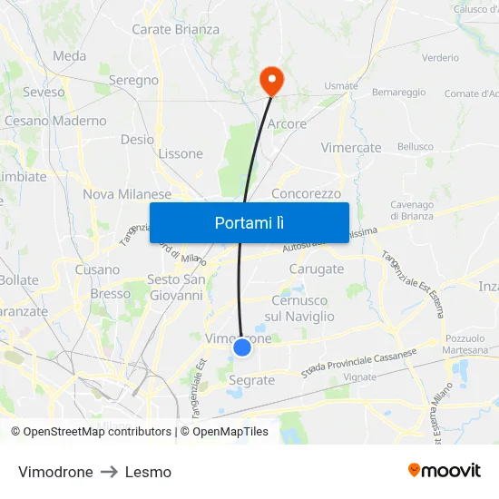 Vimodrone to Lesmo map