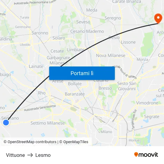 Vittuone to Lesmo map