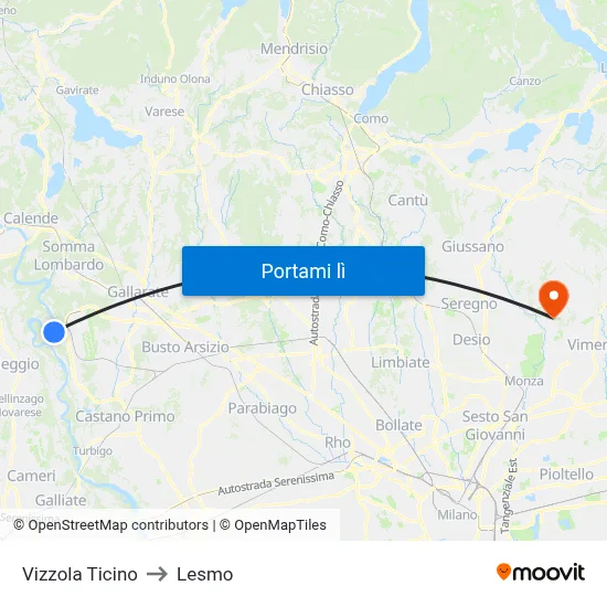 Vizzola Ticino to Lesmo map