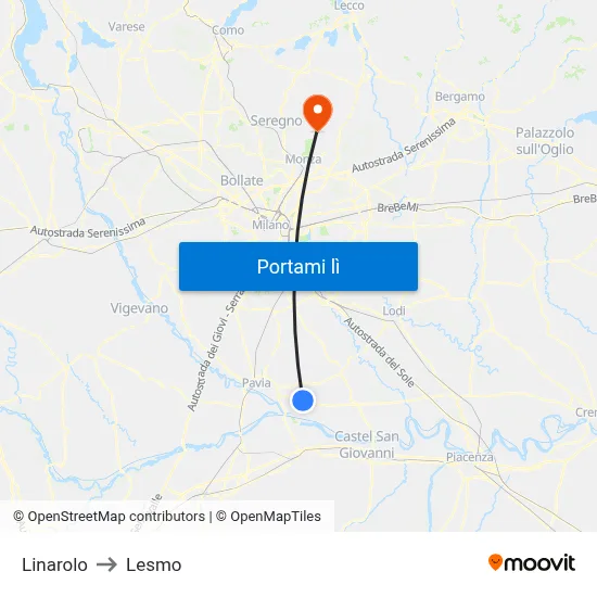 Linarolo to Lesmo map