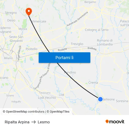 Ripalta Arpina to Lesmo map