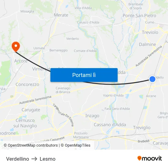 Verdellino to Lesmo map