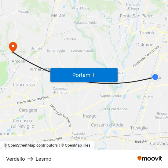 Verdello to Lesmo map