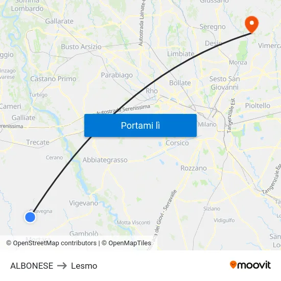 ALBONESE to Lesmo map