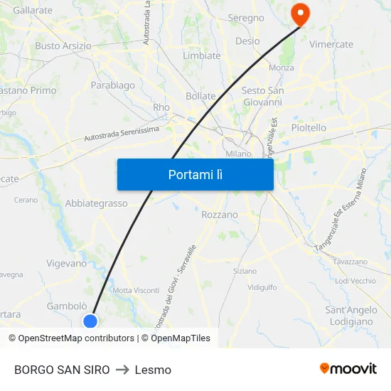 BORGO SAN SIRO to Lesmo map