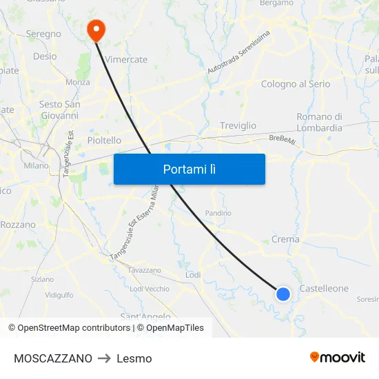 MOSCAZZANO to Lesmo map