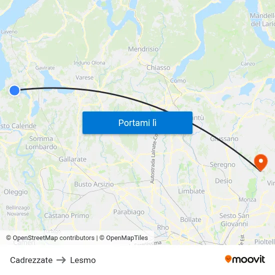 Cadrezzate to Lesmo map