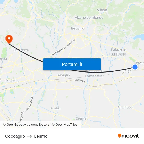 Coccaglio to Lesmo map