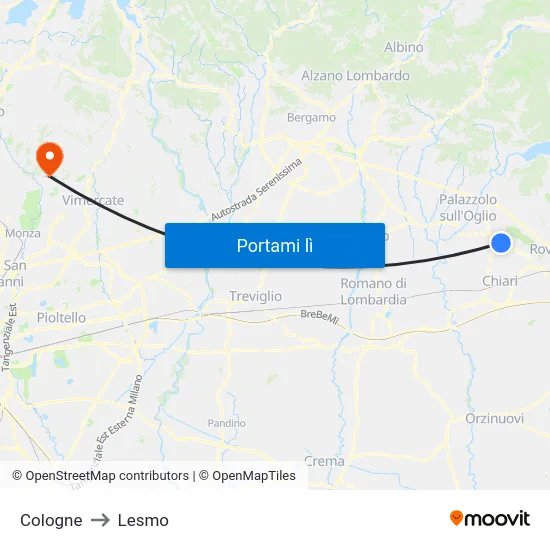 Cologne to Lesmo map