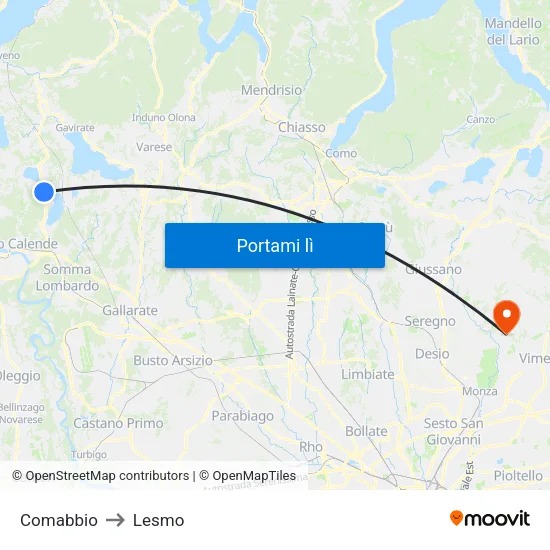 Comabbio to Lesmo map