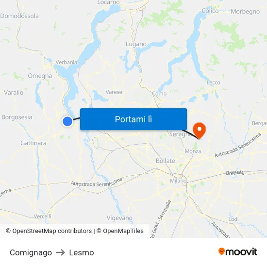 Comignago to Lesmo map