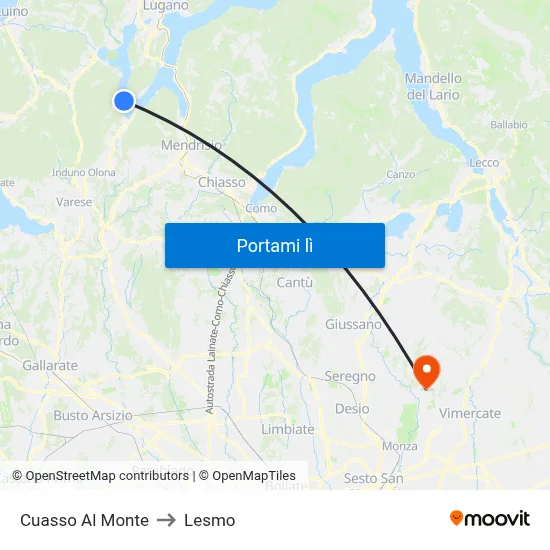 Cuasso Al Monte to Lesmo map