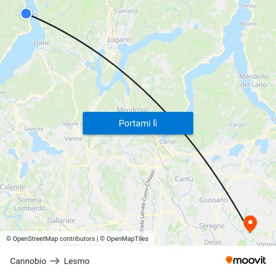 Cannobio to Lesmo map