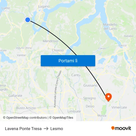 Lavena Ponte Tresa to Lesmo map