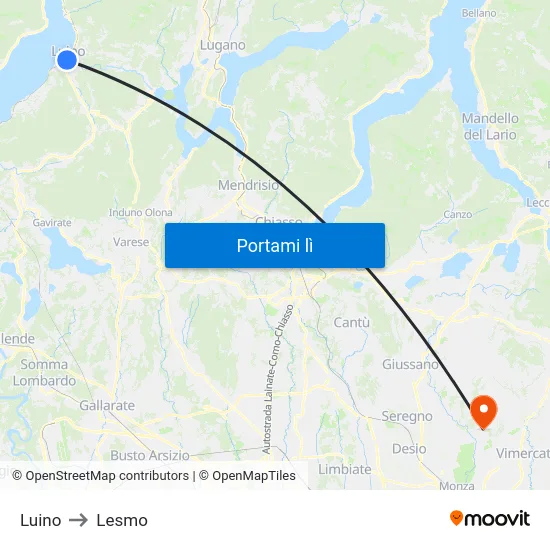 Luino to Lesmo map