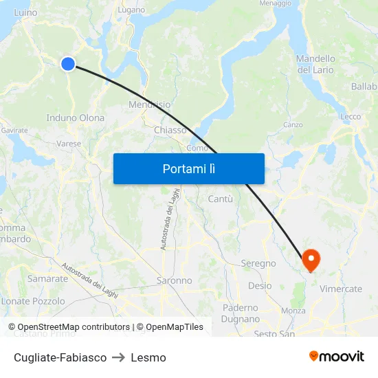 Cugliate-Fabiasco to Lesmo map