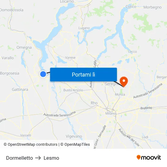 Dormelletto to Lesmo map