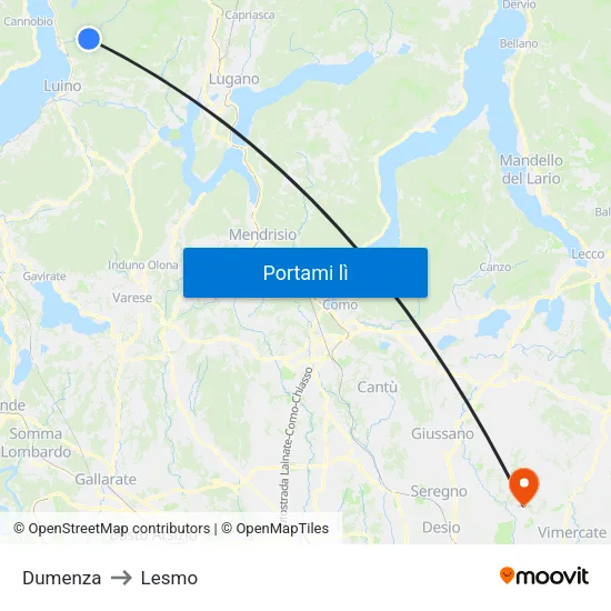 Dumenza to Lesmo map