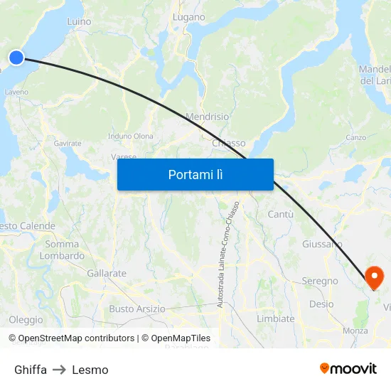 Ghiffa to Lesmo map