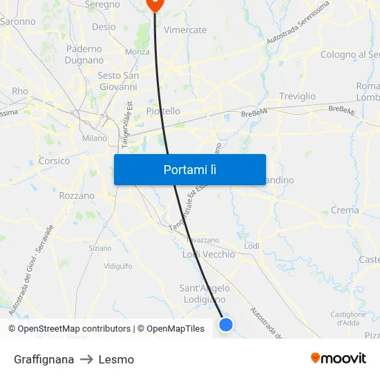 Graffignana to Lesmo map