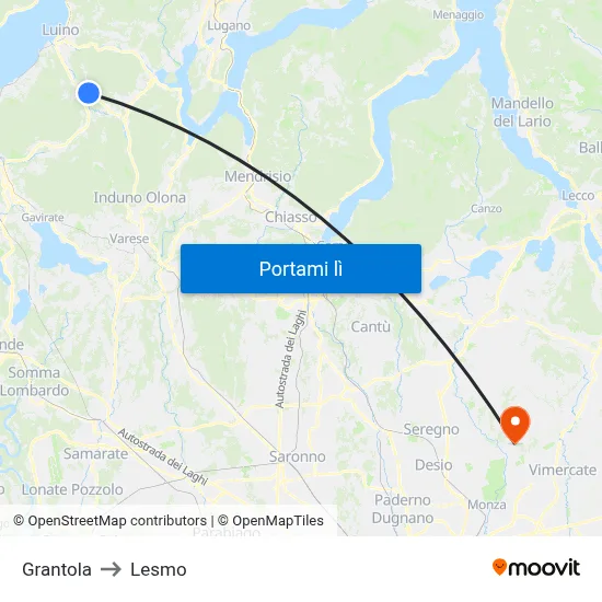 Grantola to Lesmo map