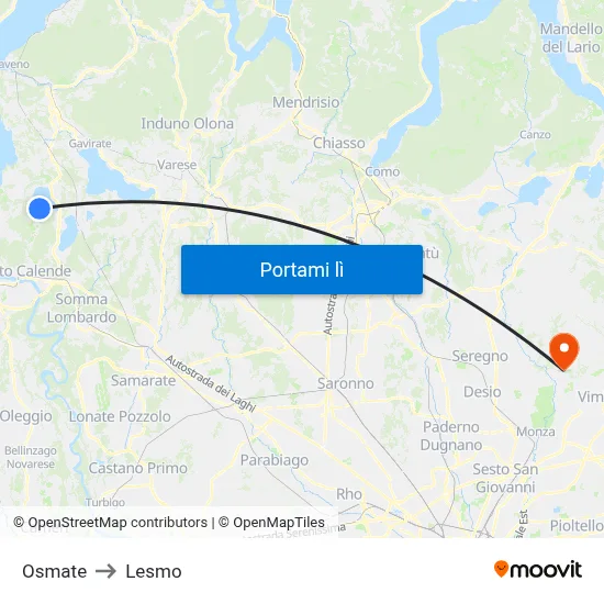 Osmate to Lesmo map