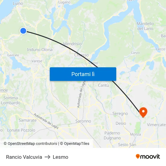 Rancio Valcuvia to Lesmo map