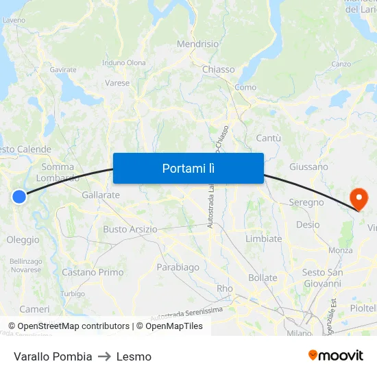Varallo Pombia to Lesmo map