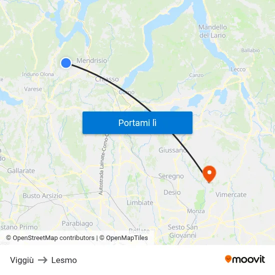 Viggiù to Lesmo map