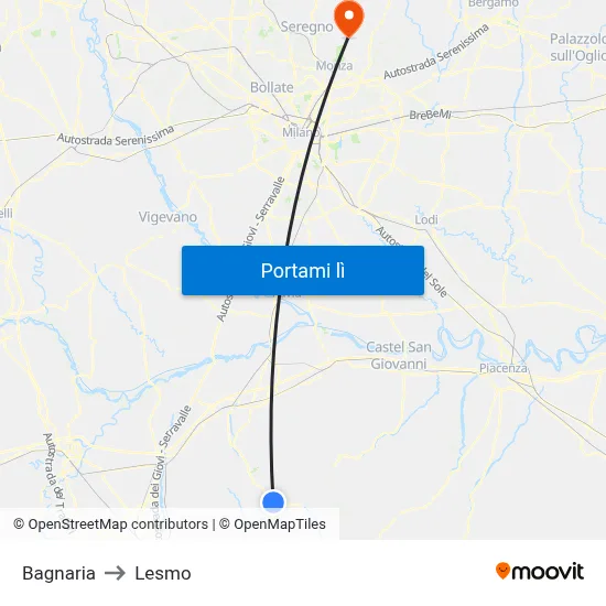Bagnaria to Lesmo map