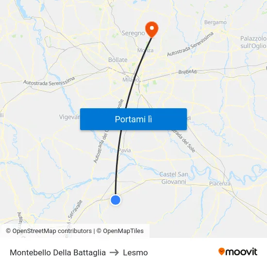Montebello Della Battaglia to Lesmo map