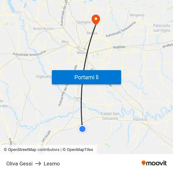 Oliva Gessi to Lesmo map