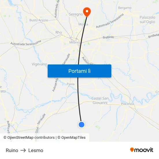 Ruino to Lesmo map