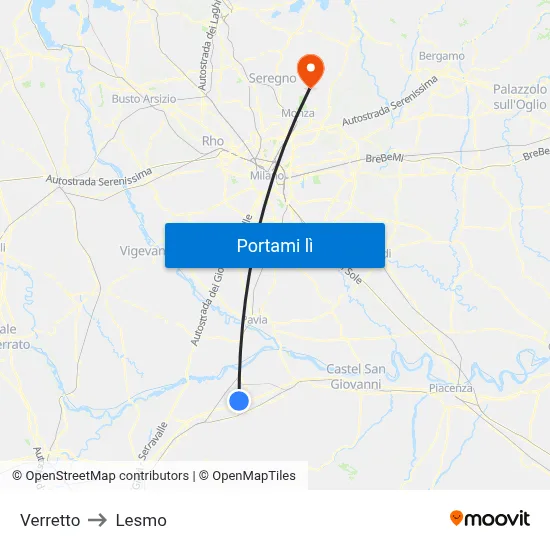 Verretto to Lesmo map