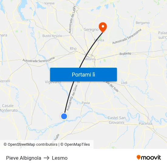 Pieve Albignola to Lesmo map