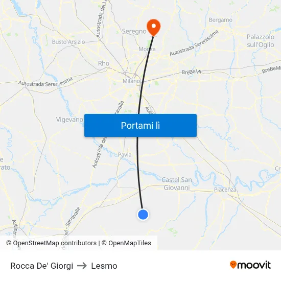 Rocca De' Giorgi to Lesmo map