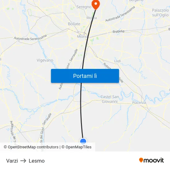 Varzi to Lesmo map